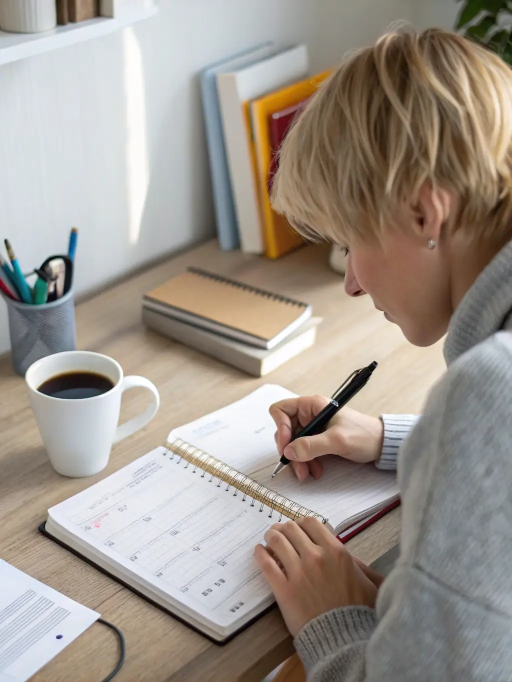 A person managing tasks on a digital planner, symbolizing a self-assessment of time management skills.