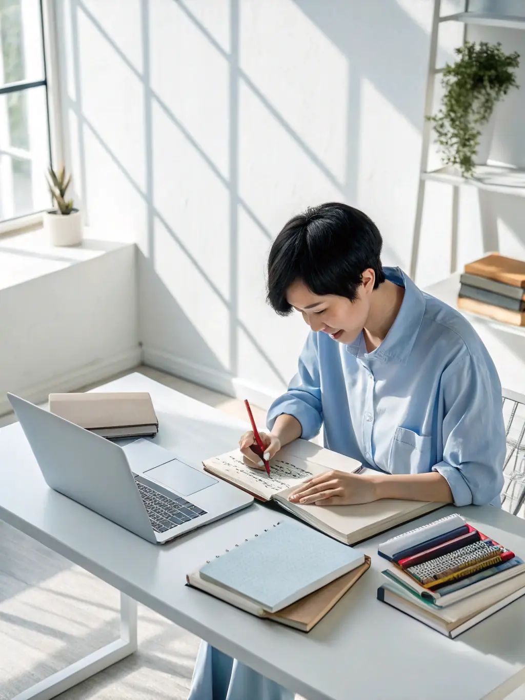 A person sitting at a desk, looking thoughtfully at a checklist on a tablet, representing a self-assessment of current skills.