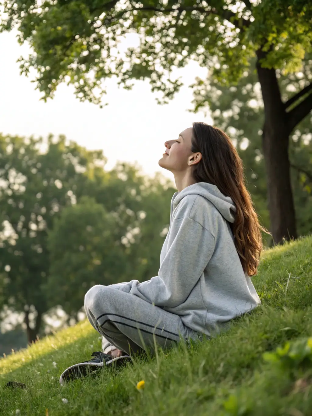 A person meditating in a peaceful environment, representing a self-assessment of mindfulness and well-being.